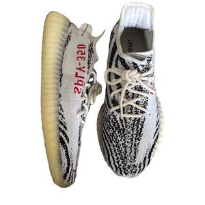 Yeezy x Adidas Boost 350 V2 in Black and White with Red Accents